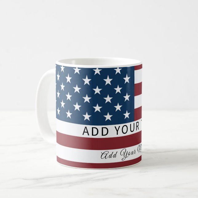 Patriotic US Flag Custom Text Name  Kaffeetasse (Vorderseite Links)