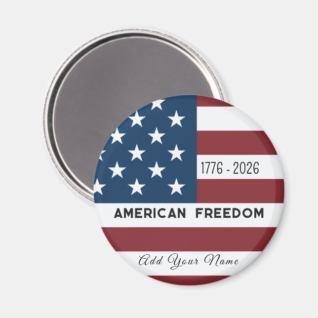 Patriotic US Flag Custom Text Name Magnet (Vorderseite/Rückseite)