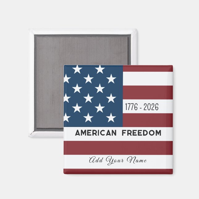 Patriotic US Flag Custom Text Name Magnet (Vorderseite/Rückseite)