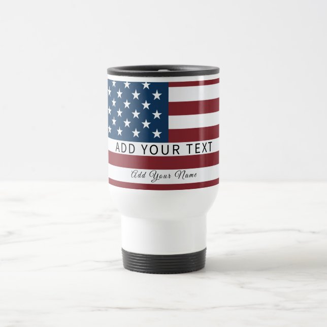 Patriotic US Flag Custom Text Name  Reisebecher (Mittel)