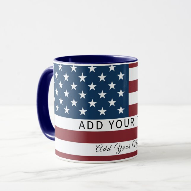 Patriotic US Flag Custom Text Name  Tasse (Vorderseite Links)