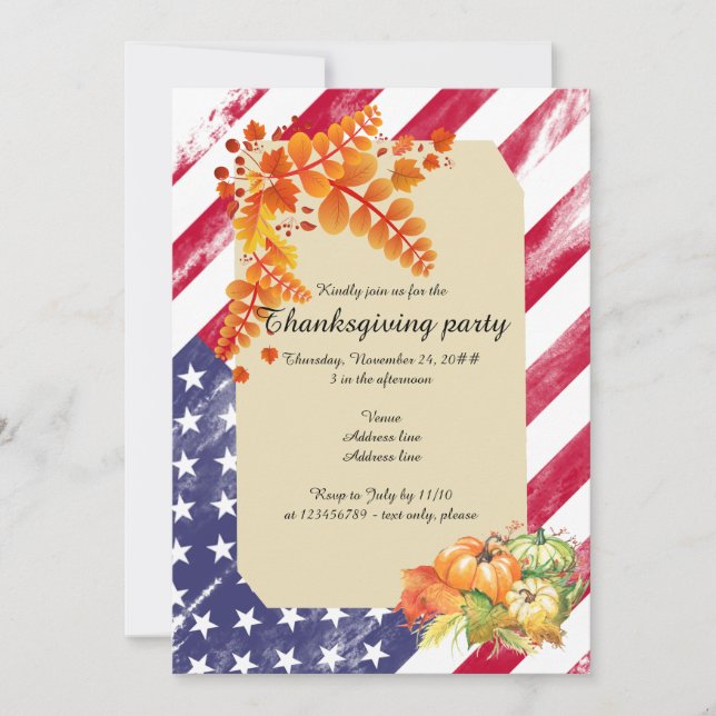 Patriotic US Flag Script Erntedank Dinner Party Einladung (Vorderseite)