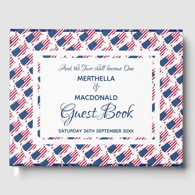 Patriotic USA AMERICA MAP Custom Scripture Wedding Gästebuch (Vorderseite)