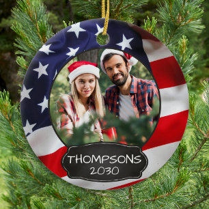 Patriotic USA American Flag Personalisiert 2 Foto Keramik Ornament