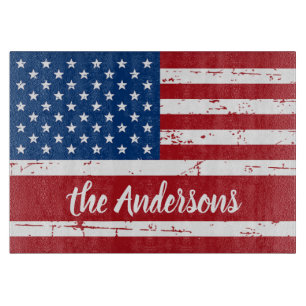 Patriotic USA American Flag Personalisiert Name Schneidebrett