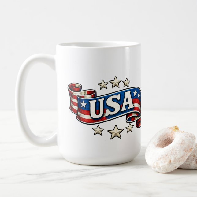 Patriotic USA Banner Kaffeetasse (Mit Donut)