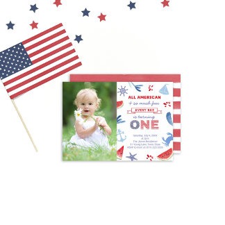 Patriotic USA Beach 1er Geburtstags Party Picture Einladung