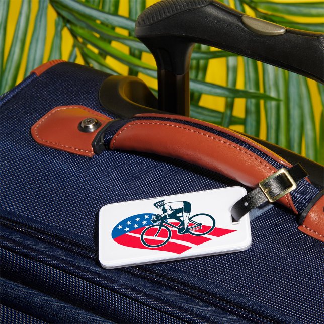 Patriotic USA Cycling American Flag Bike Rider Gepäckanhänger (Von Creator hochgeladen)