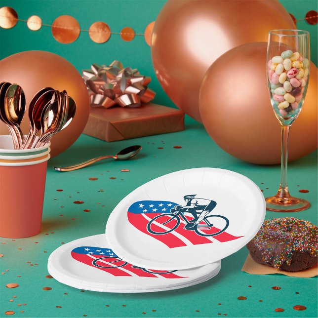 Patriotic USA Cycling American Flag Bike Rider Pappteller (Von Creator hochgeladen)