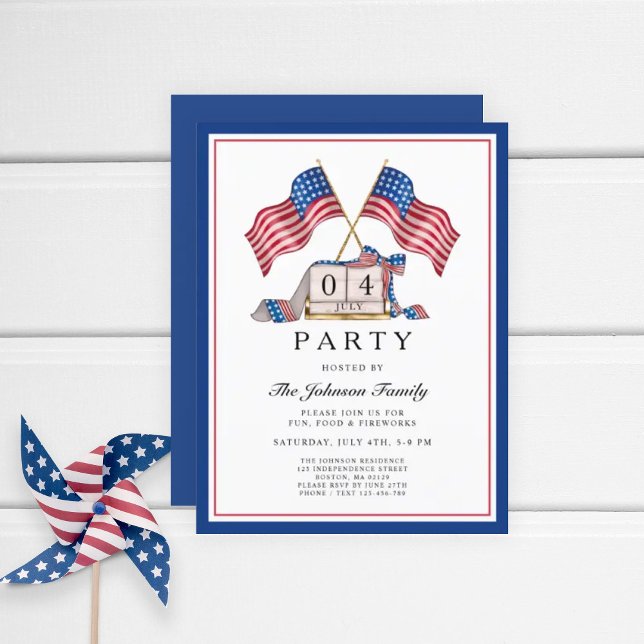 Patriotic USA Flag 4. Juli Einladungspostkarte (Patriotic Elegant 4th Of July Party Invitation Postcard)