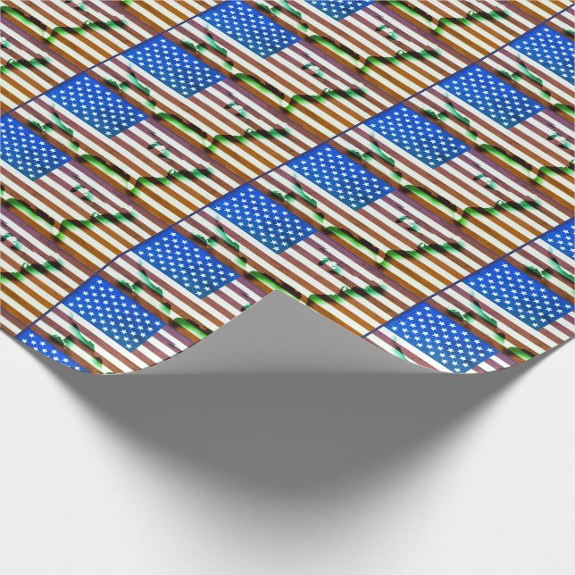 Patriotic USA Flag American Map Blue Green Geschenkpapier (Ecke)