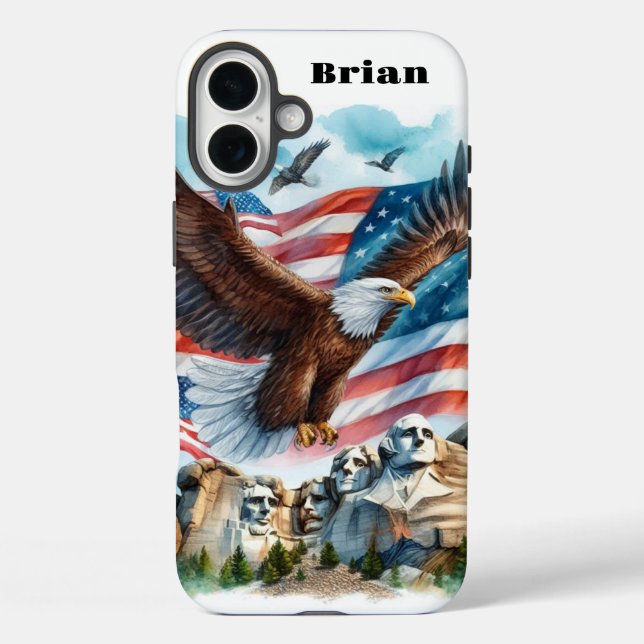 Patriotic USA Flag Bald Eagle iPhone / iPad Gehäus 16 Plus Hülle (Rückseite)