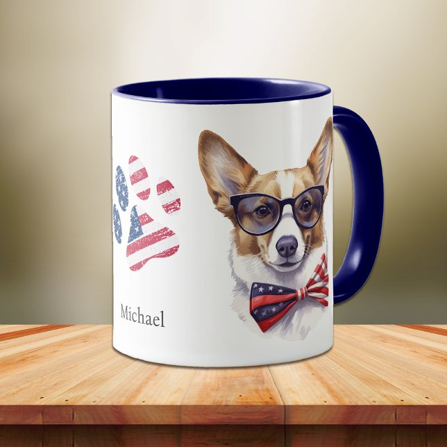 Patriotic USA Flag Corgi Dog Tasse (Von Creator hochgeladen)