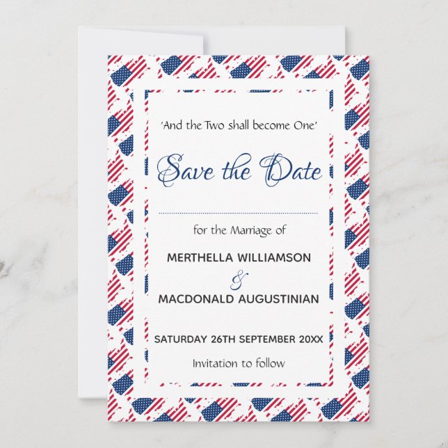 Patriotic USA FLAG Customized Scripting American Save The Date (Vorderseite)