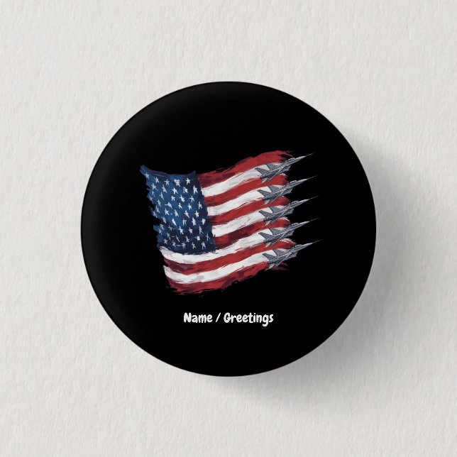 Patriotic USA Flag Fighter Jets 4. Juli Button (Vorderseite)