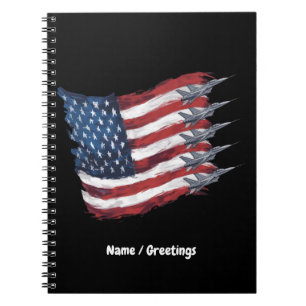 Patriotic USA Flag Fighter Jets 4. Juli Notizblock