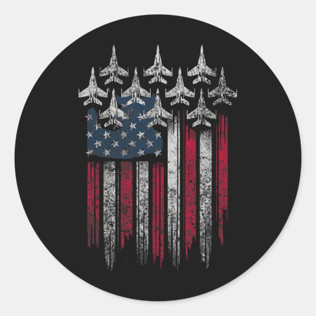 Patriotic Usa Flag Fighter Jets Lover 4th Of July  Runder Aufkleber (Vorderseite)
