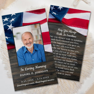 Patriotic USA Flag Memorial Funerary Prayer Card