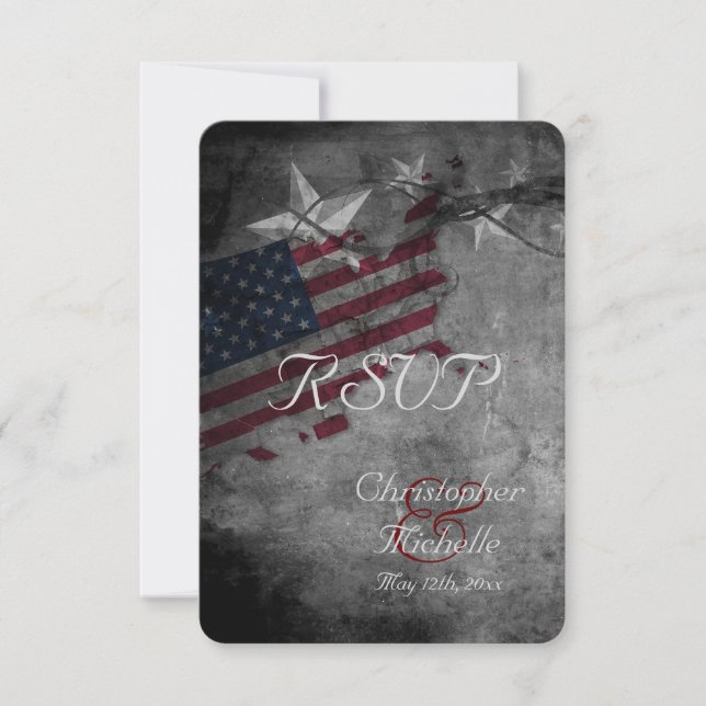 Patriotic USA Flag mit Stars Wedding RSVP Cards (Vorderseite)
