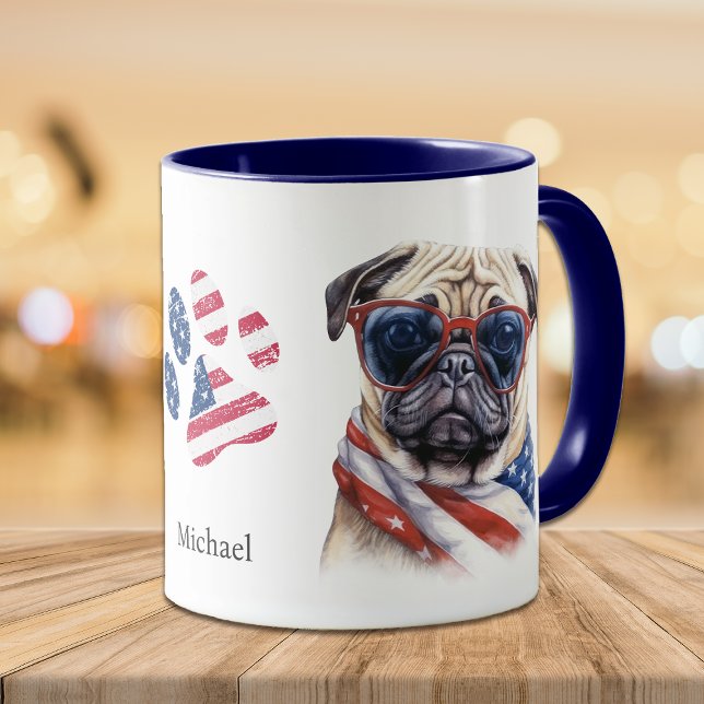 Patriotic USA Flag Mops Dog Tasse (Von Creator hochgeladen)