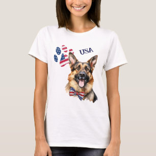 Patriotic USA Flag Paw Print German Shepherd Dog T-Shirt