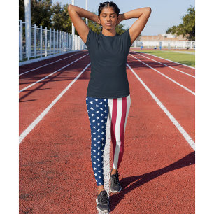 Patriotic USA Flag Red White Blue Stars Streifen Leggings