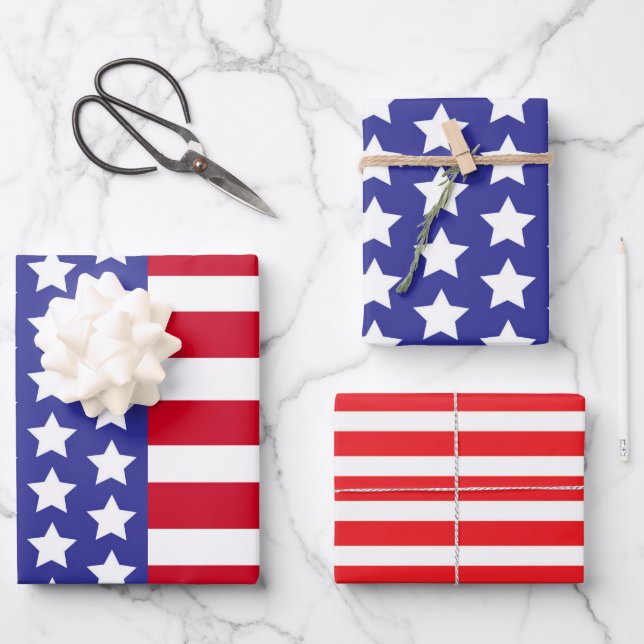Patriotic USA Flag Stars & Stripes American Geschenkpapier Set (Vorderseite)