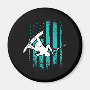Patriotic USA Flag Wakeboarder Wakeboarding Magnet
