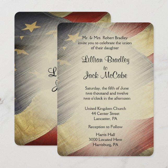 Patriotic USA Flag Wedding Einladungen (Vorne/Hinten)