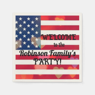 Patriotic USA Flaggenherzen mit Kalligrafietext Serviette