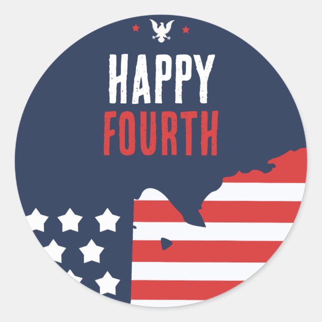 Patriotic USA Karte 4. Juli Runder Aufkleber (Vorderseite)