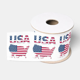 Patriotic USA Lettering and American Flag Over Map Ripsband