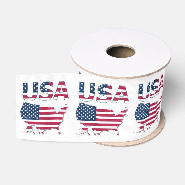 Patriotic USA Lettering and American Flag Over Map Ripsband (Spule)