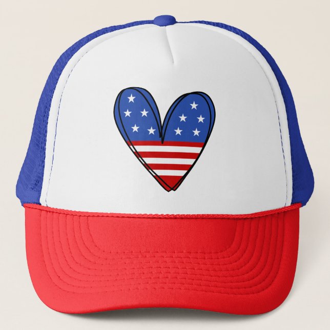Patriotic USA Liebe Herz Truckerkappe (Vorderseite)