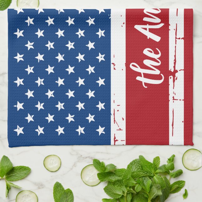 Patriotic USA Personalisiert Name American Flag Geschirrtuch (Gefaltet)