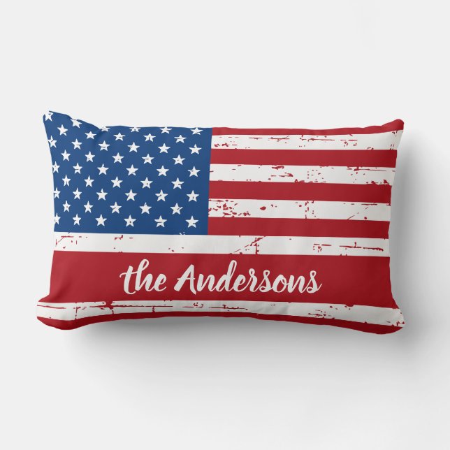 Patriotic USA Personalisiert Name American Flag Lendenkissen (Vorderseite)