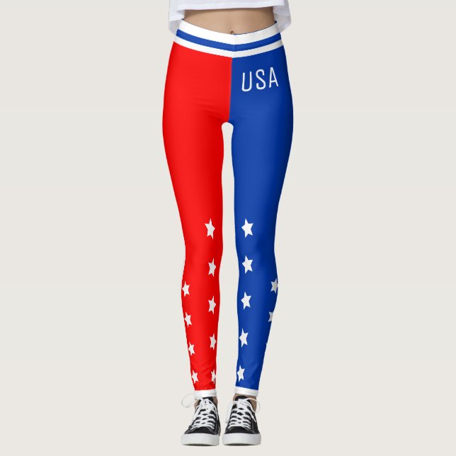 Patriotic USA Stars Red White und Blue Leggings (Vorderseite)