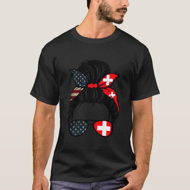 Patriotic Usa Swiss Mom American Switzerland Flag T-Shirt (Vorderseite)