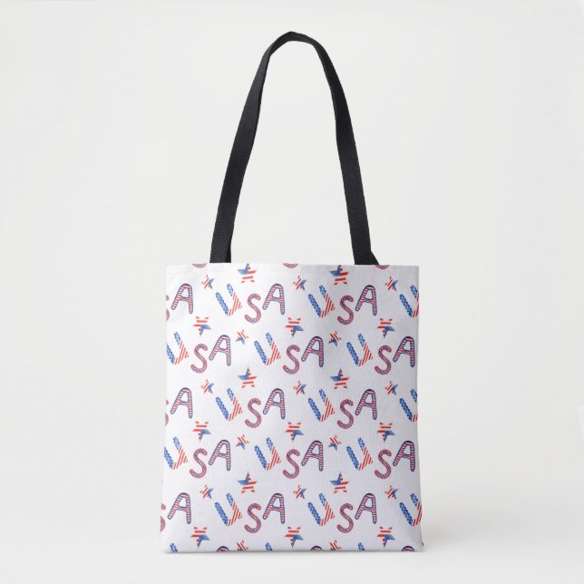 Patriotic USA Themed Tote Bag mit Black Handles Tasche (Vorderseite)