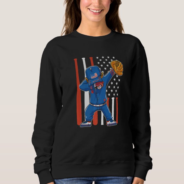 patriotic usa us flag dabbin' baseball player Prem Sweatshirt (Vorderseite)