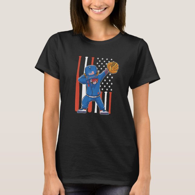 patriotic usa us flag dabbin' baseball player Prem T-Shirt (Vorderseite)