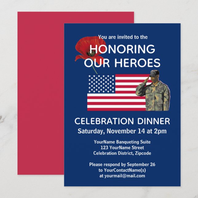 Patriotic USA Veterans Dinner Einladung (Vorne/Hinten)