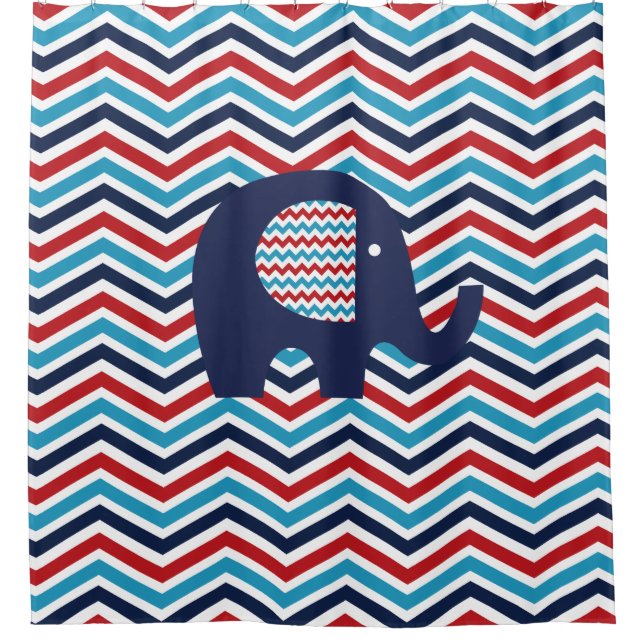 Patriotic USA Zickzack Stripes Elephant Duschvorhang (Vorderseite)