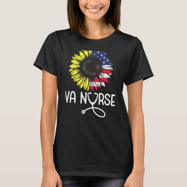 Patriotic Va Nurse Veterans Affairs American Flag T-Shirt (Vorderseite)