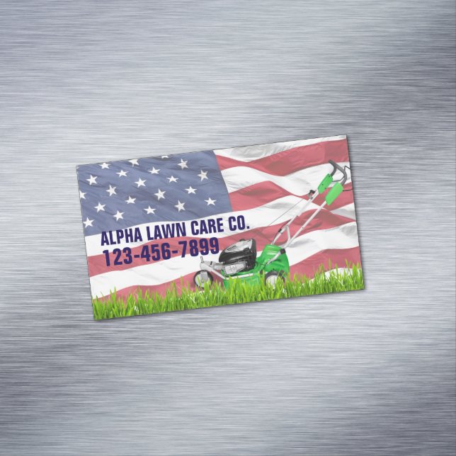 Patriotic Veteran Yard Landscaping Grass Mowing Magnetische Visitenkarte (Beispiel)