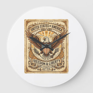 Patriotic Vintage Bald Eagle Distressed Große Wanduhr