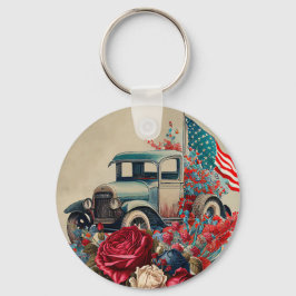 Patriotic Vintage Truck Schlüsselanhänger