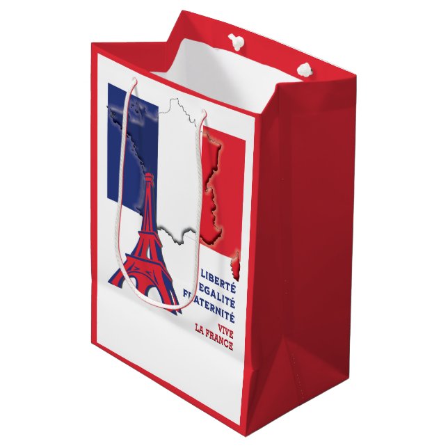 Patriotic Vive La FRANCE Paris Mittlere Geschenktüte (Vorderseite Schrägansicht)
