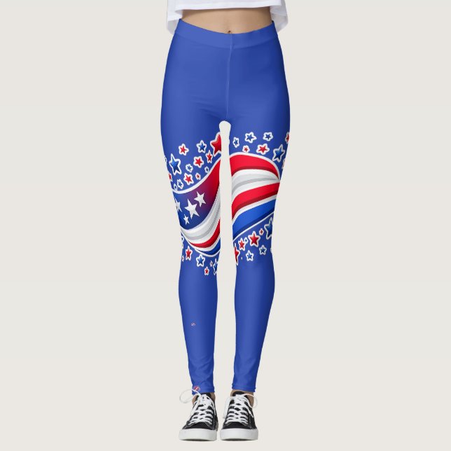 Patriotic Wavy American Flag with Stars | Red Whit Leggings (Vorderseite)