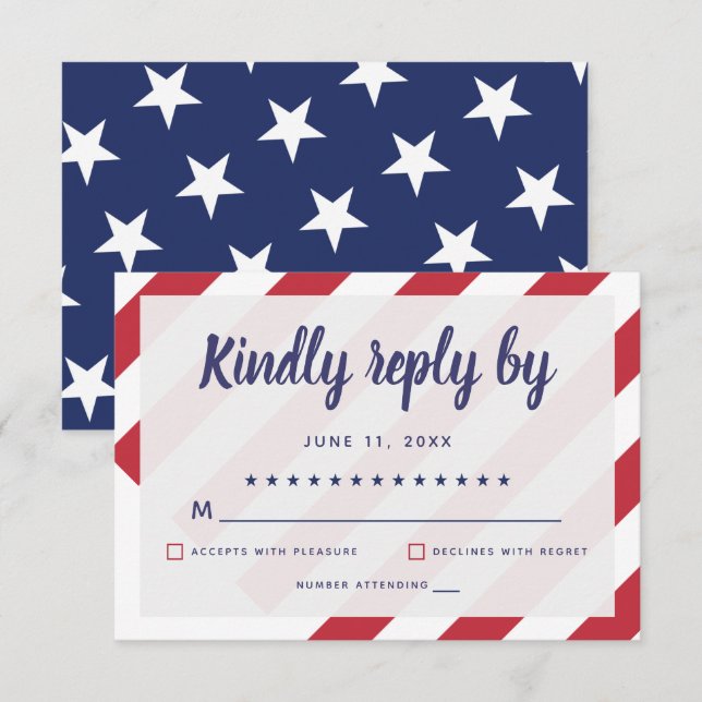 Patriotic Wedding RSVP Card Karte (Vorne/Hinten)